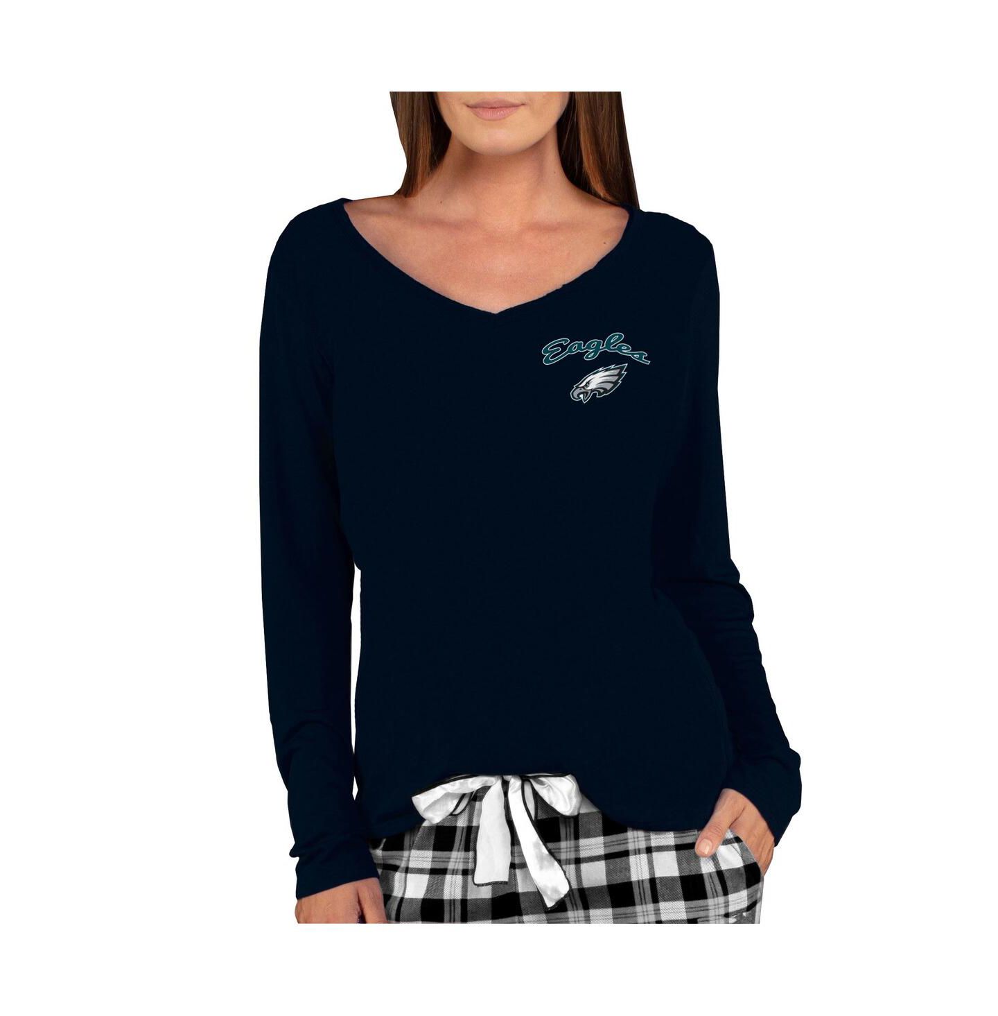 Женский топ Concepts Sport Black Philadelphia Eagles Marathon Knit Long Sleeve Lightweight V-Neck Lounge — фото 1