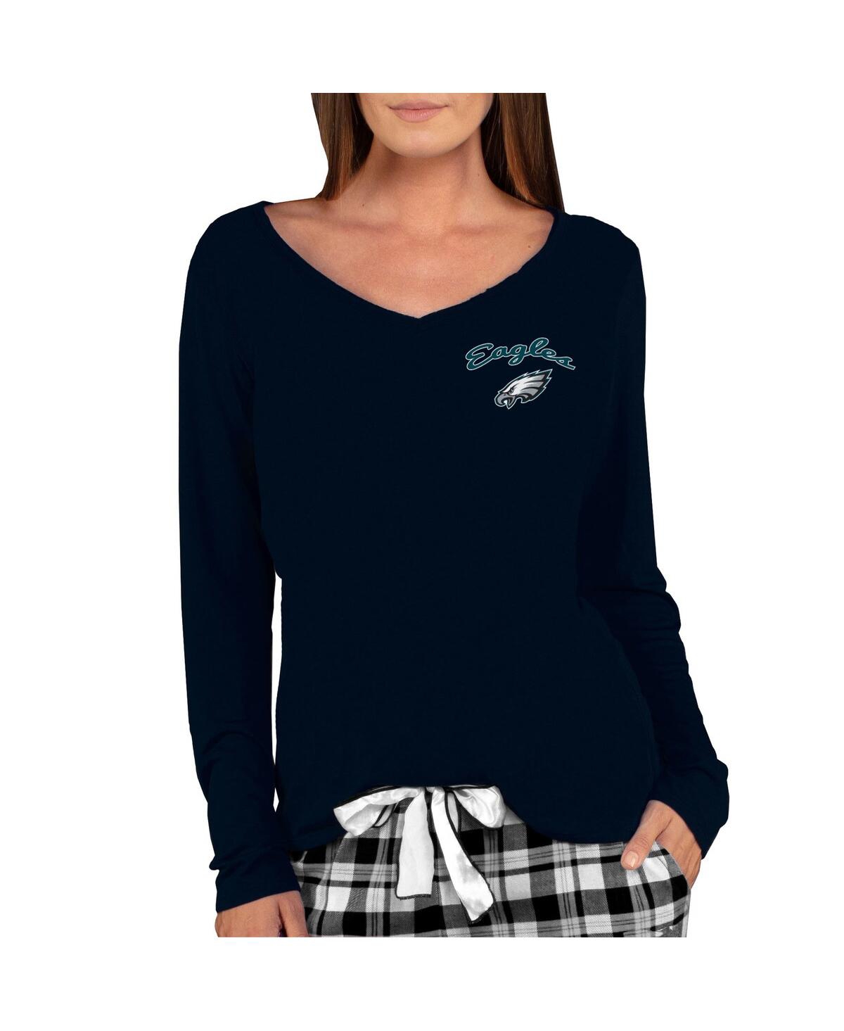 Concepts Sport Women's Black Philadelphia Eagles Marathon Knit Long Sleeve Lightweight V-neck Lounge Top In Black