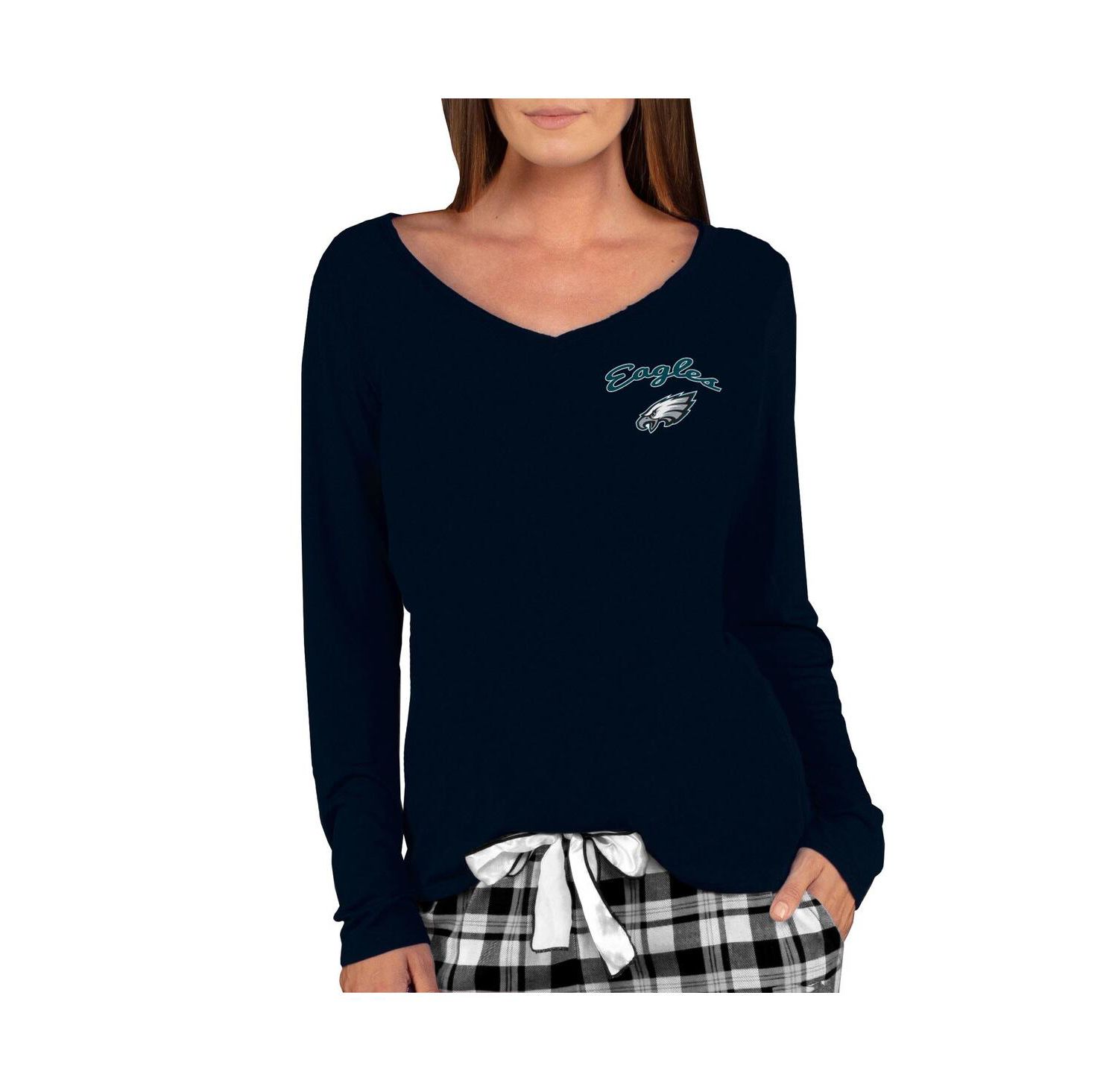 Women's Black Philadelphia Eagles Marathon Knit Long Sleeve Lightweight V-Neck Lounge Top