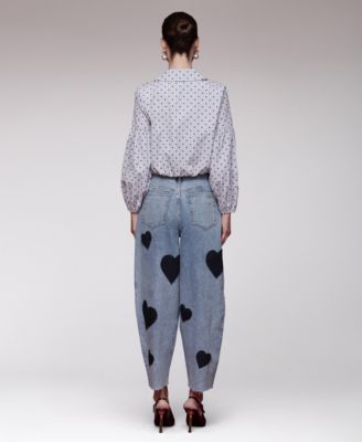 Women's Heart Print Barrel Jeans