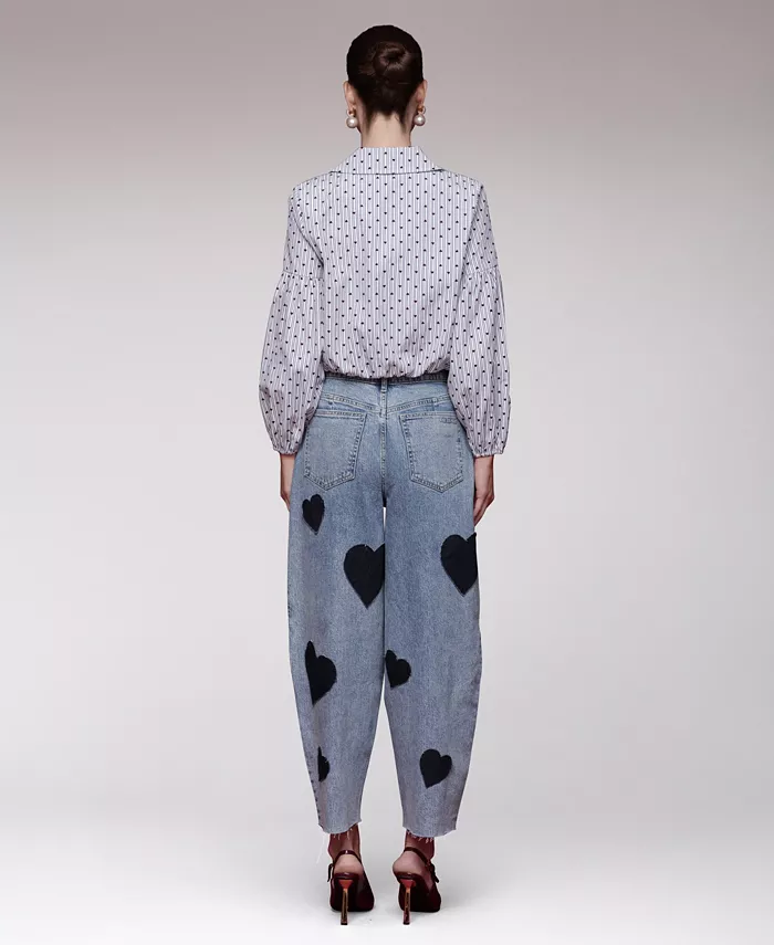 Women's Heart Print Barrel Jeans - thumbnail 7