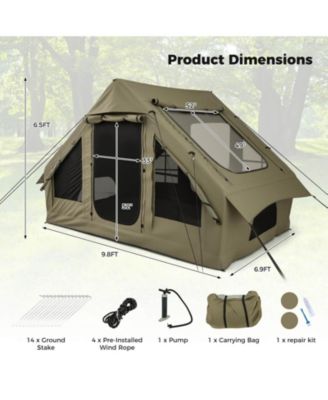 4-6 People Inflatable Tent with 4 Mesh Screen Windows 2 Doors Skylight Carrying Bag