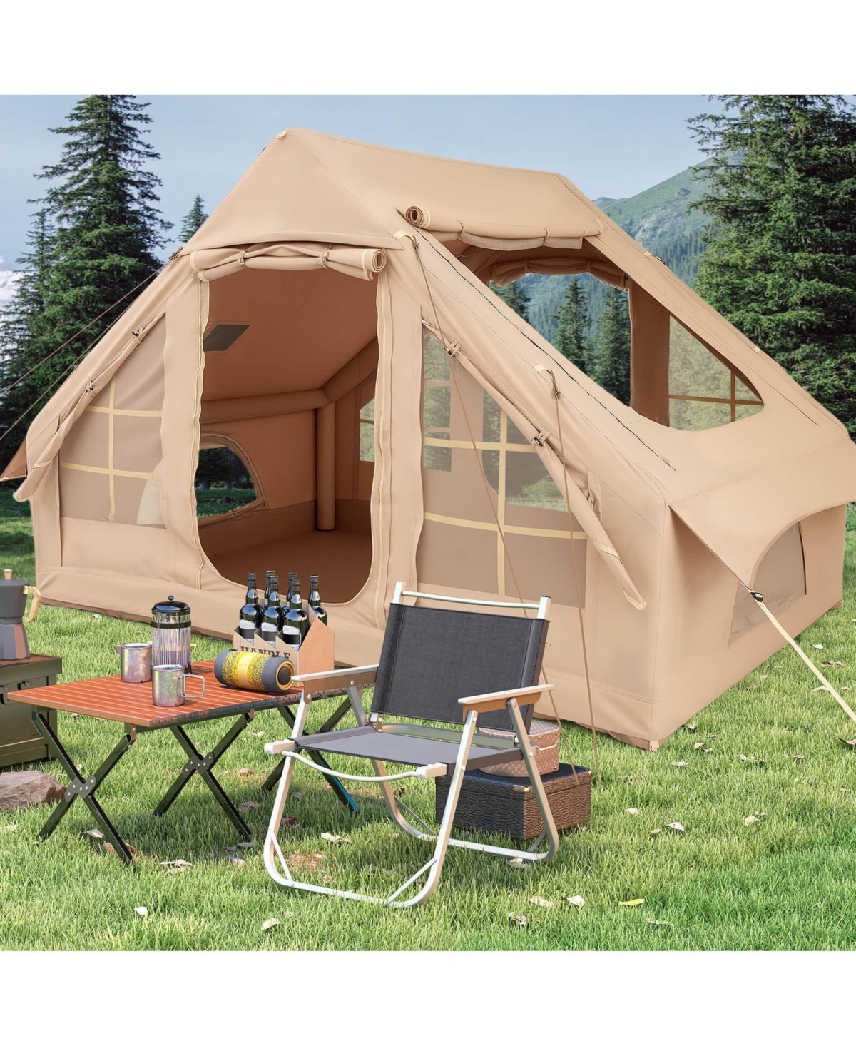 Costway 4-6 People Inflatable Tent with 4 Mesh Screen Windows 2 Doors Skylight Carrying Bag