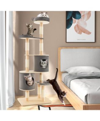 6-Tier Wooden Cat Tree with 2 Removeable Condos Platforms and Perch