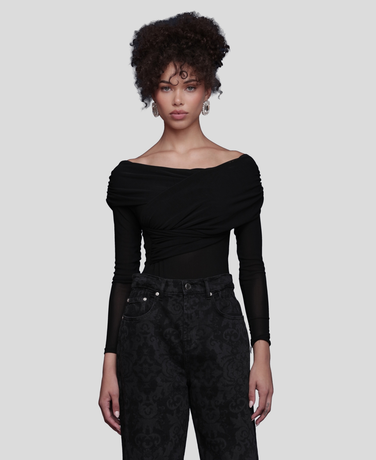 Avec Les Filles Women's Off-the-shoulder Bodysuit Top In Black