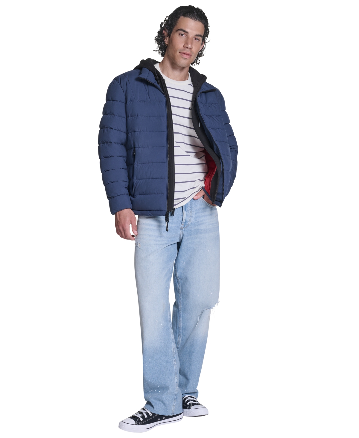 Converse Men's Lightweight Hooded Bib Puffer Jacket - Converse Navy