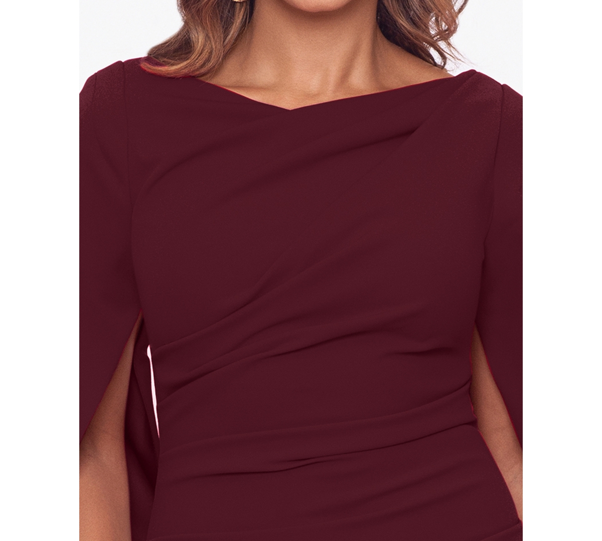 Betsy & Adam Petite Drape-design Boat Neck Sheath Dress In Burgundy