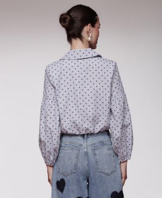 Women's Printed Long-Sleeve Cropped Shirt