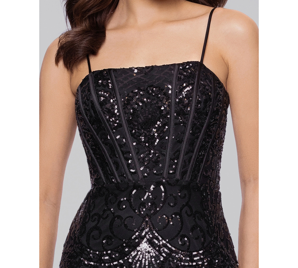 Blondie Nites Women's Sequined Corset Gown In Black