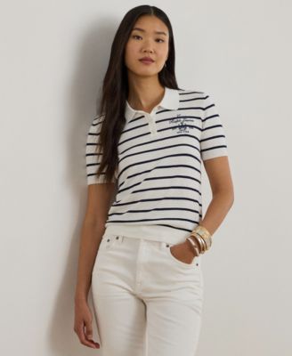Lauren Ralph Lauren - Petite Striped Short-Sleeve Polo Sweater