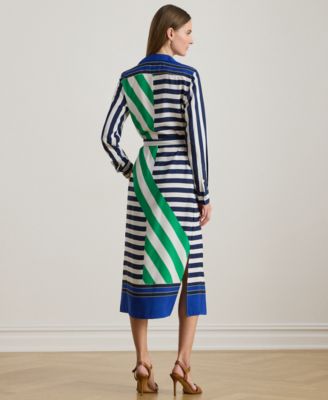 Petite Striped Point Collar Shirt Dress