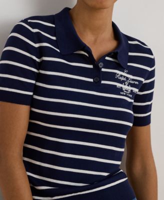 Petite Striped Short-Sleeve Polo Sweater