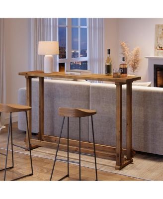 63" Long Bar Table, Solid Wood Pub Table with Footrest