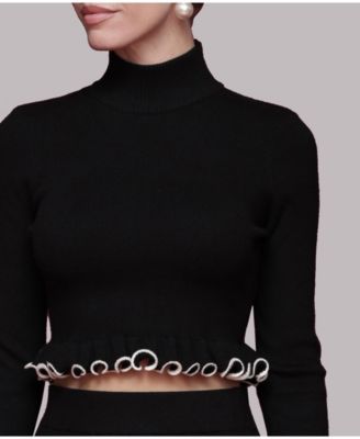 Women's Mock Neck Ruffle Sweater Top