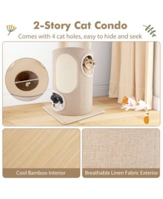 74 Inches Tall Wooden Cat Tower Tree with 2-Story Cat Condo and Washable Cushions