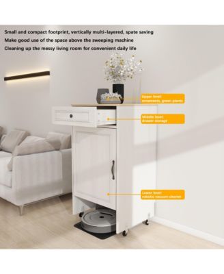 Robot Vacuum Stand Cabinet with Wheels, Storage Rack with Doors and Drawers, Side Table for Home or Office