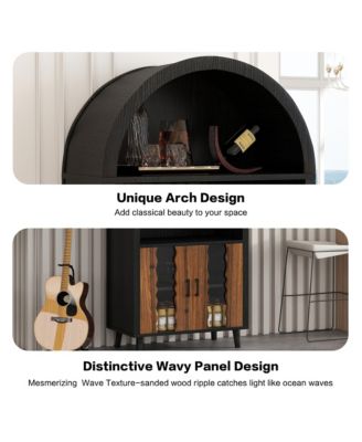 CASAINC 71" Farmhouse Arched Wine Bar Cabinet with Rack and Glass Holder