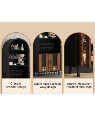 CASAINC 71" Farmhouse Arched Wine Bar Cabinet with Rack and Glass Holder