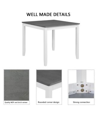 5-Piece Dining Table Set for 4 with Upholstered Chairs, White Frame Grey Top Table Set for Kitchen or Small Apartment-