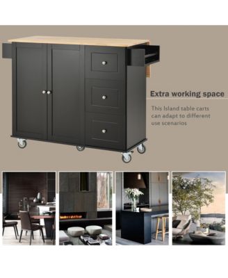 Rolling Kitchen Island with Solid Wood Top, Drop Leaf Bar, Locking Wheels, Storage Cabinet, Spice Rack, Towel Rack and Drawer, 52.7inch