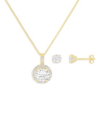 2-Pc. Cubic Zirconia Gold-Tone Over Sterling Silver Pendant Necklace and Stud Earrings Set, Macy's Exclusive
