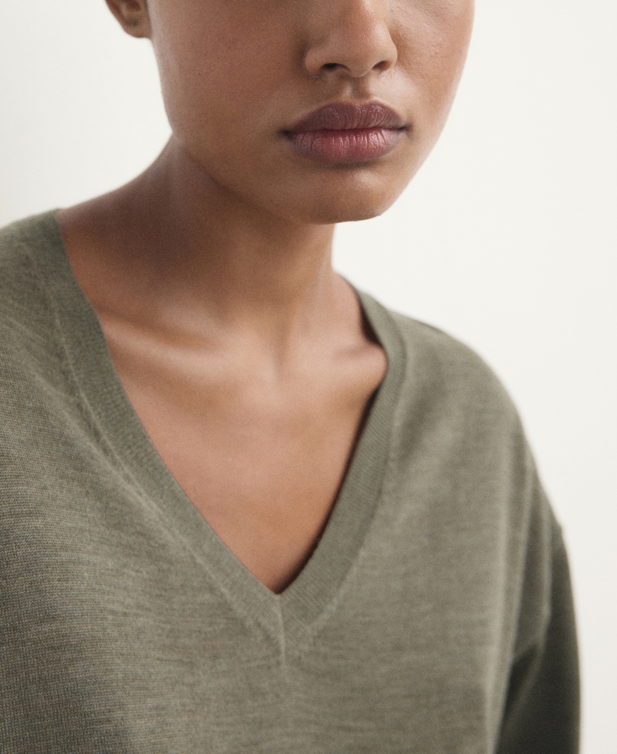 Mango V-neck Wool Pajama Sweater In Green