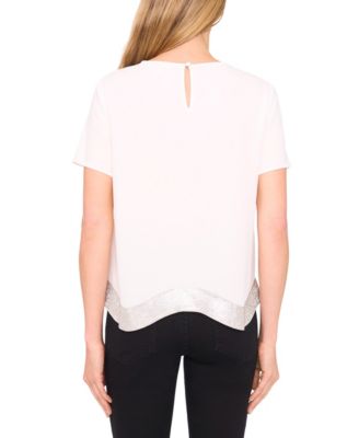 Women's Rhinestone Wavy Hem Short-Sleeve Top