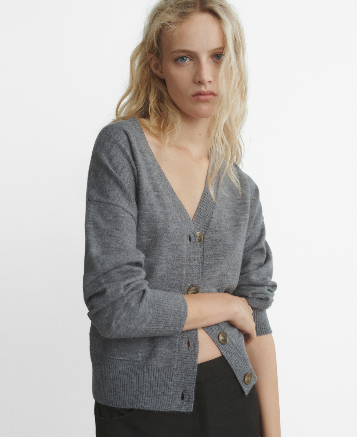 Mango V-neck Cardigan In Gray