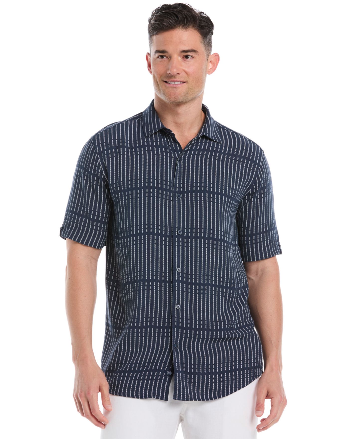 Мужская рубашка Cubavera Broken Stripe Print Short-Sleeve, цвет: Spell Bound — фото 1