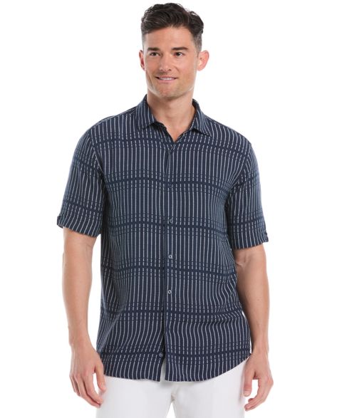 Мужская рубашка Cubavera Broken Stripe Print Short-Sleeve, цвет: Spell Bound