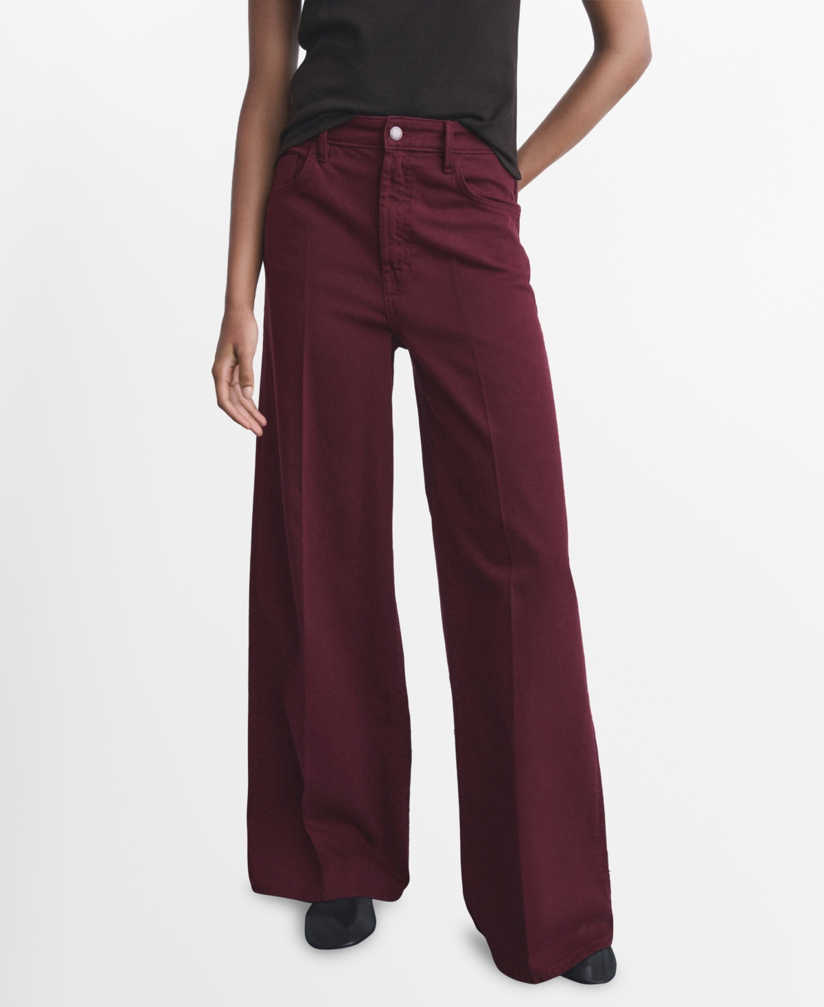 Mango Elise High Waist Wide Leg Jeans In Burgundy
