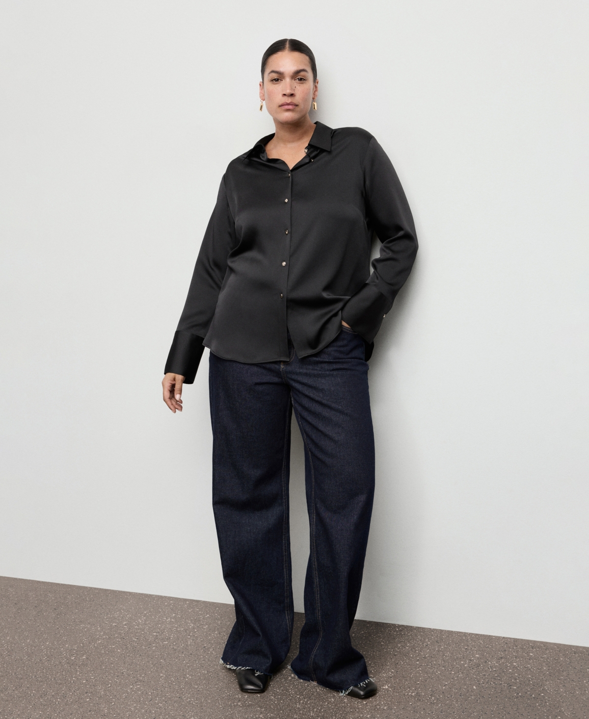 Mango Women's Satin Finish Flowy Shirt