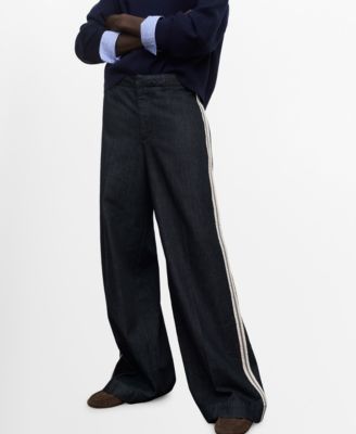 MANGO - Women's Wide Leg Striped Jeans