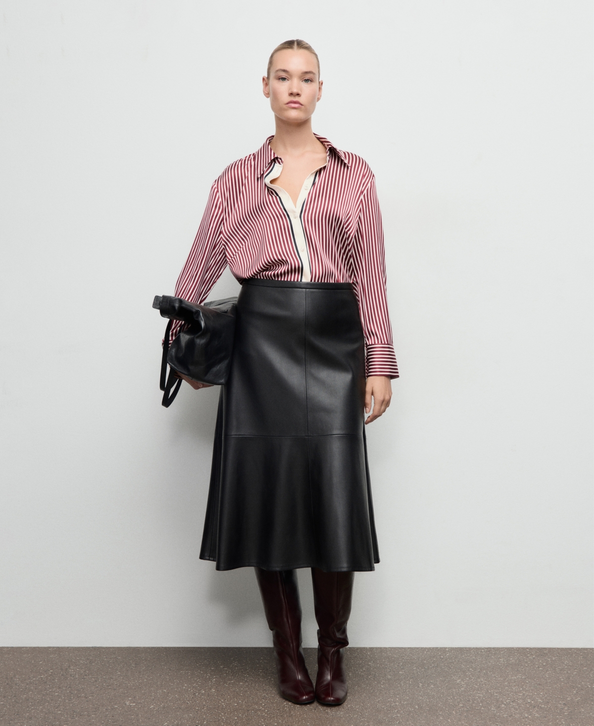 Mango Combined Stripe Button-up Shirt In Burgundy