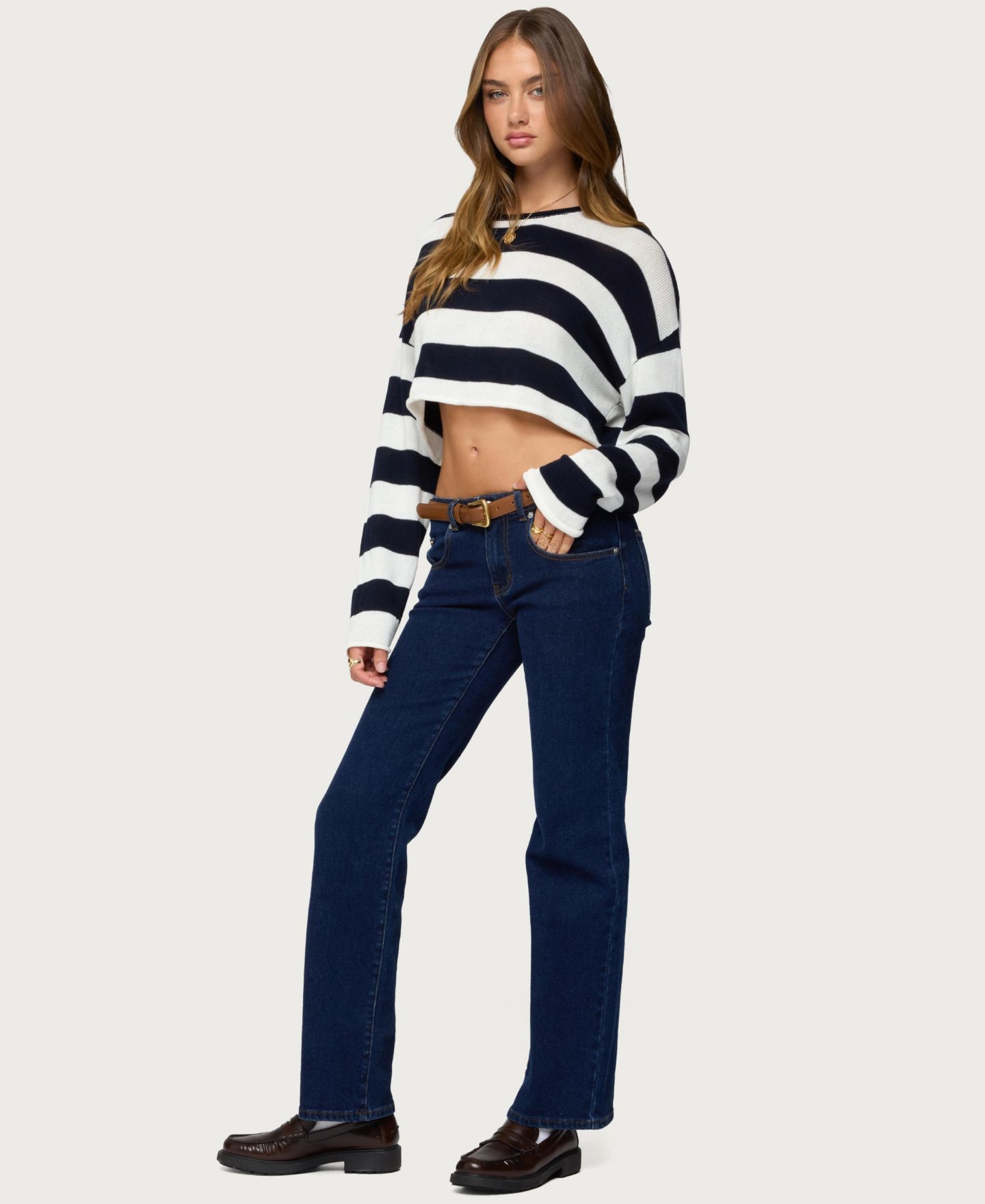 Женский топ Edikted Shyrah Oversized Knit, цвет: Тёмно-синий кремовый — фото 3