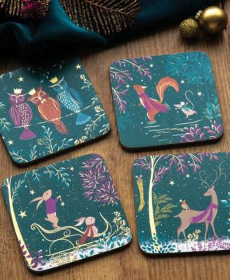 Sara Miller Woodland Tales Mugs and Coaster 8-Pc. Set, Service for 4