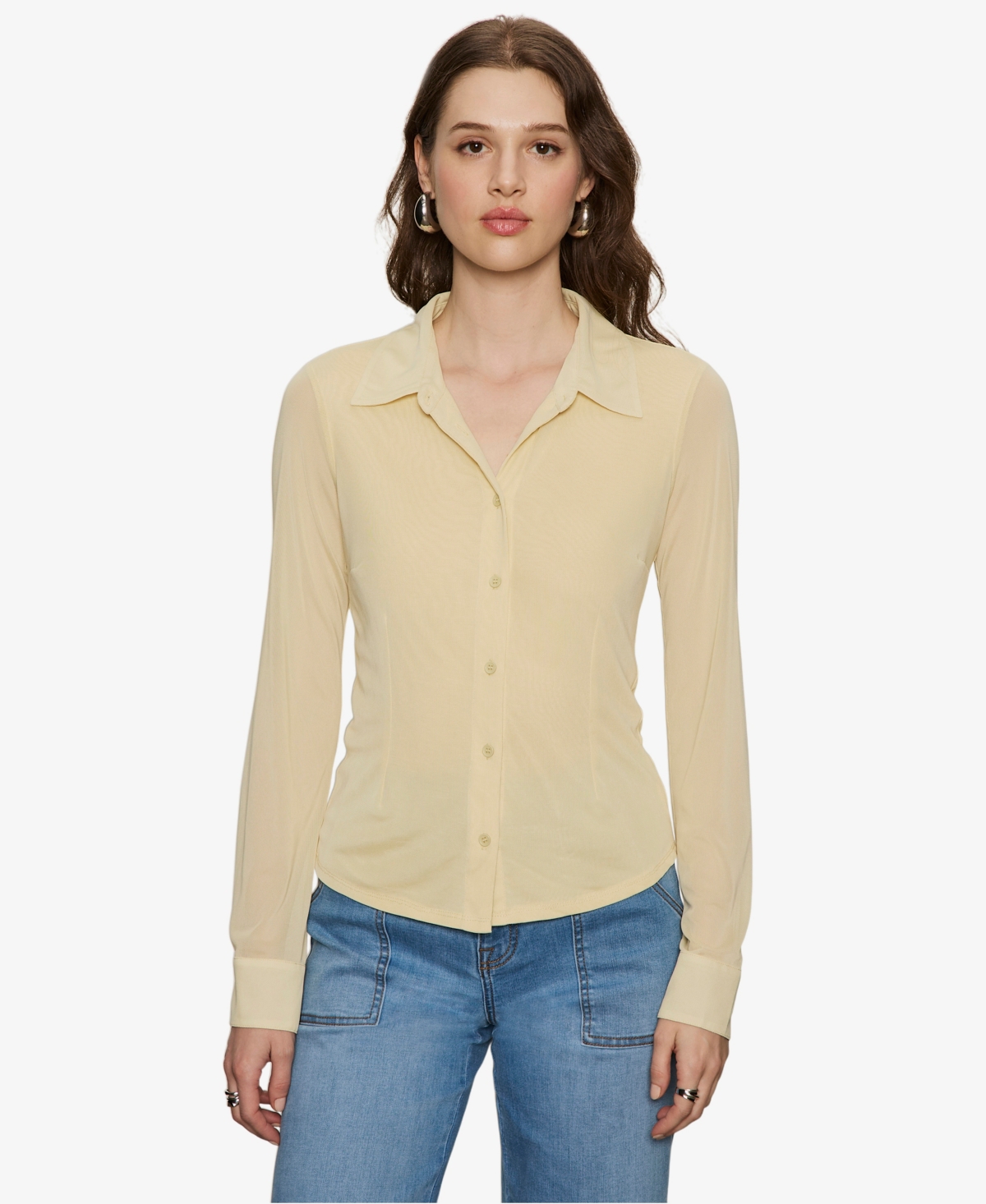 Sanctuary Women's Fitted Mesh Button Down Shirt In Gold
