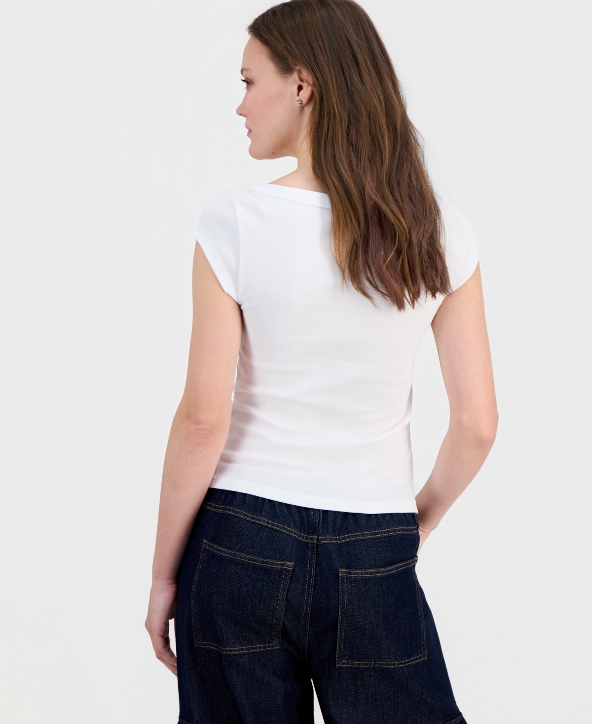 Derek Heart Juniors' Boat-Neck Cap-Sleeve Cotton T-Shirt