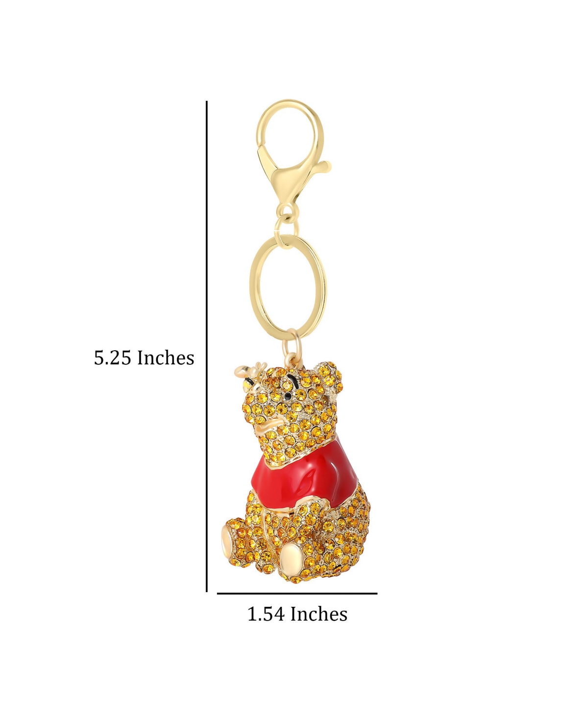Disney Gold Tone With Red Enamel , Winnie The Pooh Crystal Keychain