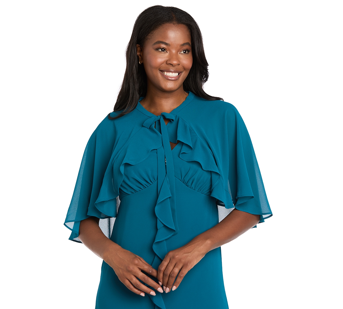 R & M Richards Women's 2-piece Ruffle Detail Dress With Capelet In Multi