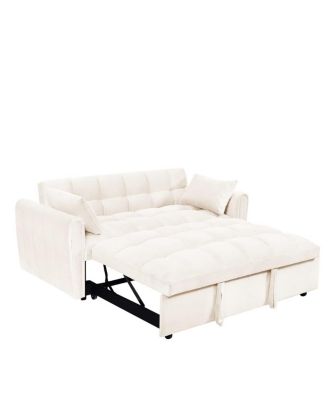 65" Velvet Pull Out Loveseat Sleeper, 3-in-1 Sofa Bed with Adjustable Backrest Storage Pocket & Pillows for Small Spaces