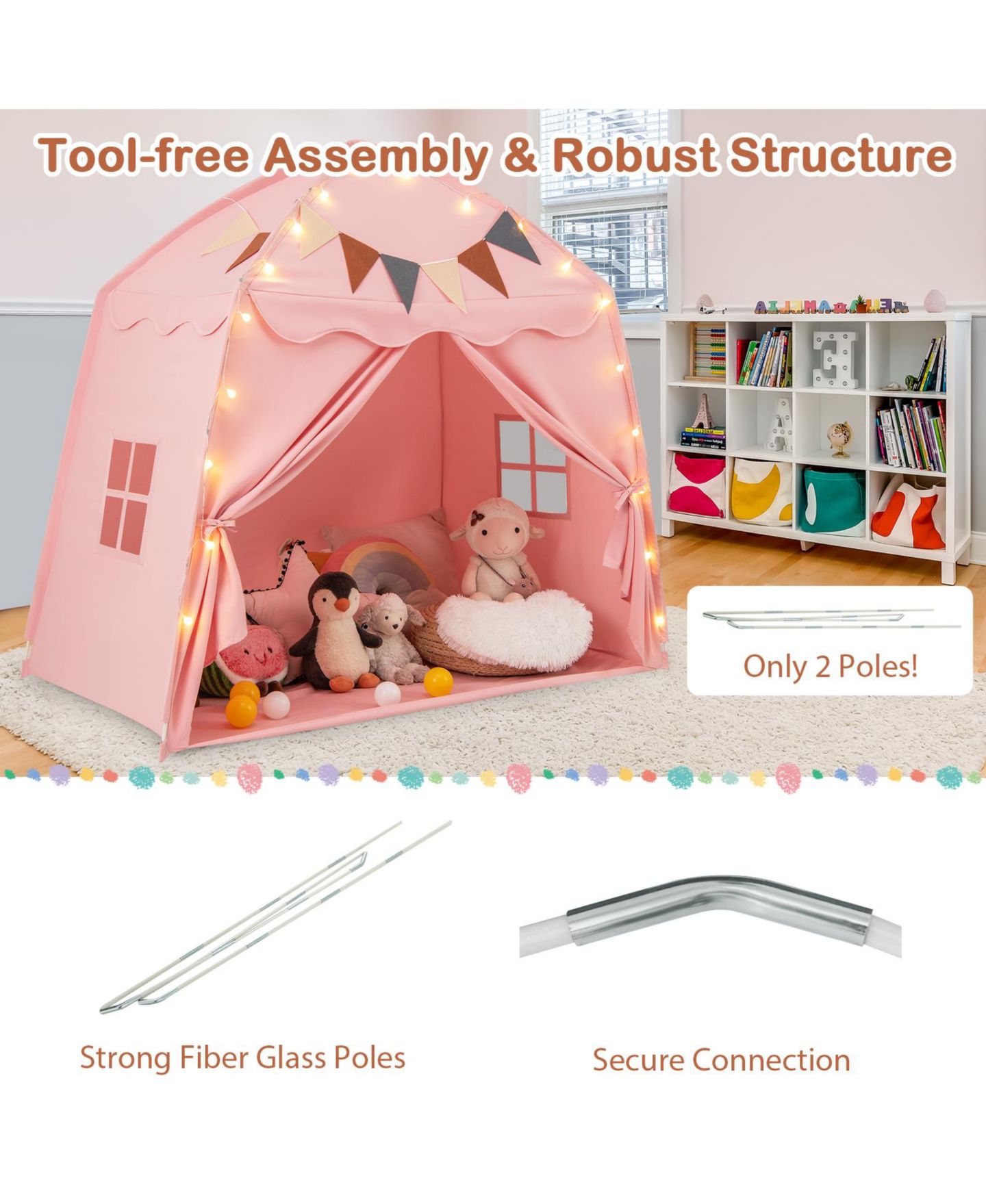 Детская игрушка SKONYON Extra Large String Lights Playhouse Tent, Ages 3+, цвет: Розовый — фото 7