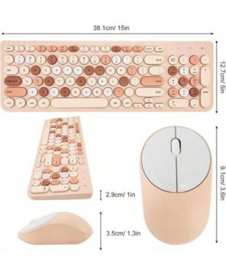 Wireless Keyboard And Mouse Combo - 2.4GHz Cute Wireless Keyboard Mouse Computer With Round Keycaps, Desktop, Laptop