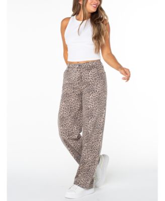Juniors' Leopard-Print Wide-Leg Jeans 