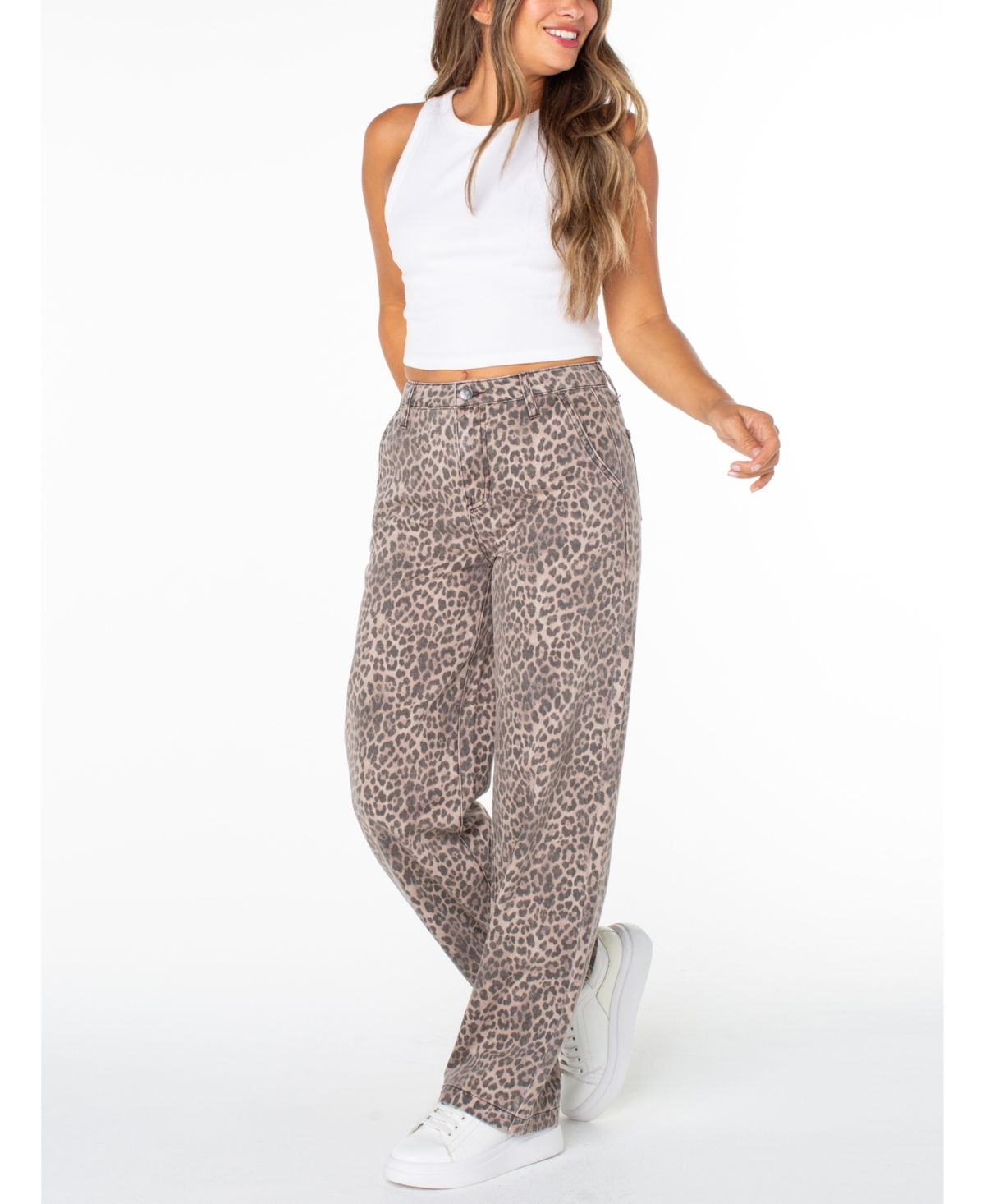 Celebrity Pink Juniors' Leopard-Print Wide-Leg Jeans