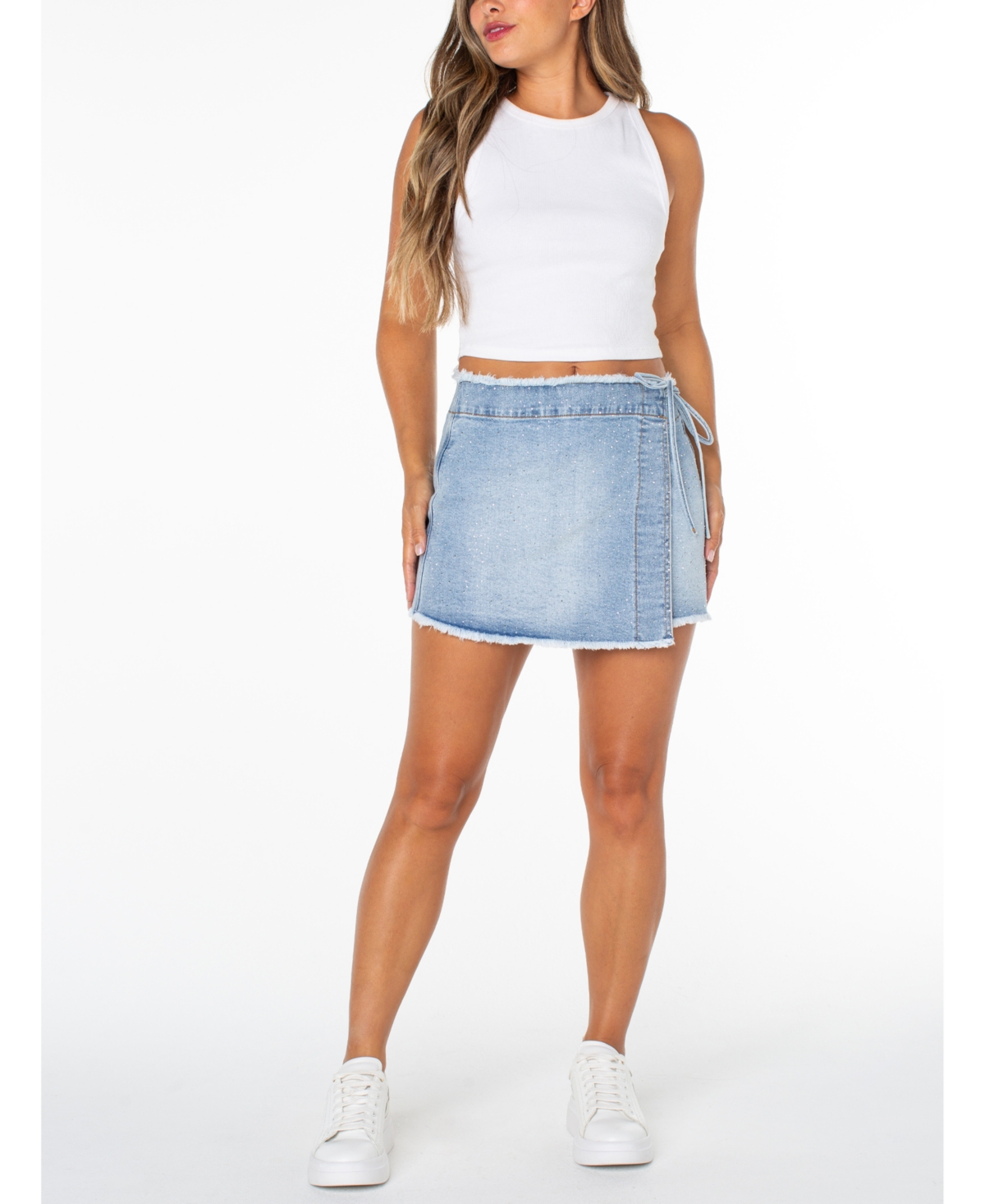 Celebrity Pink Juniors' Embellished Denim Wrap Skirt