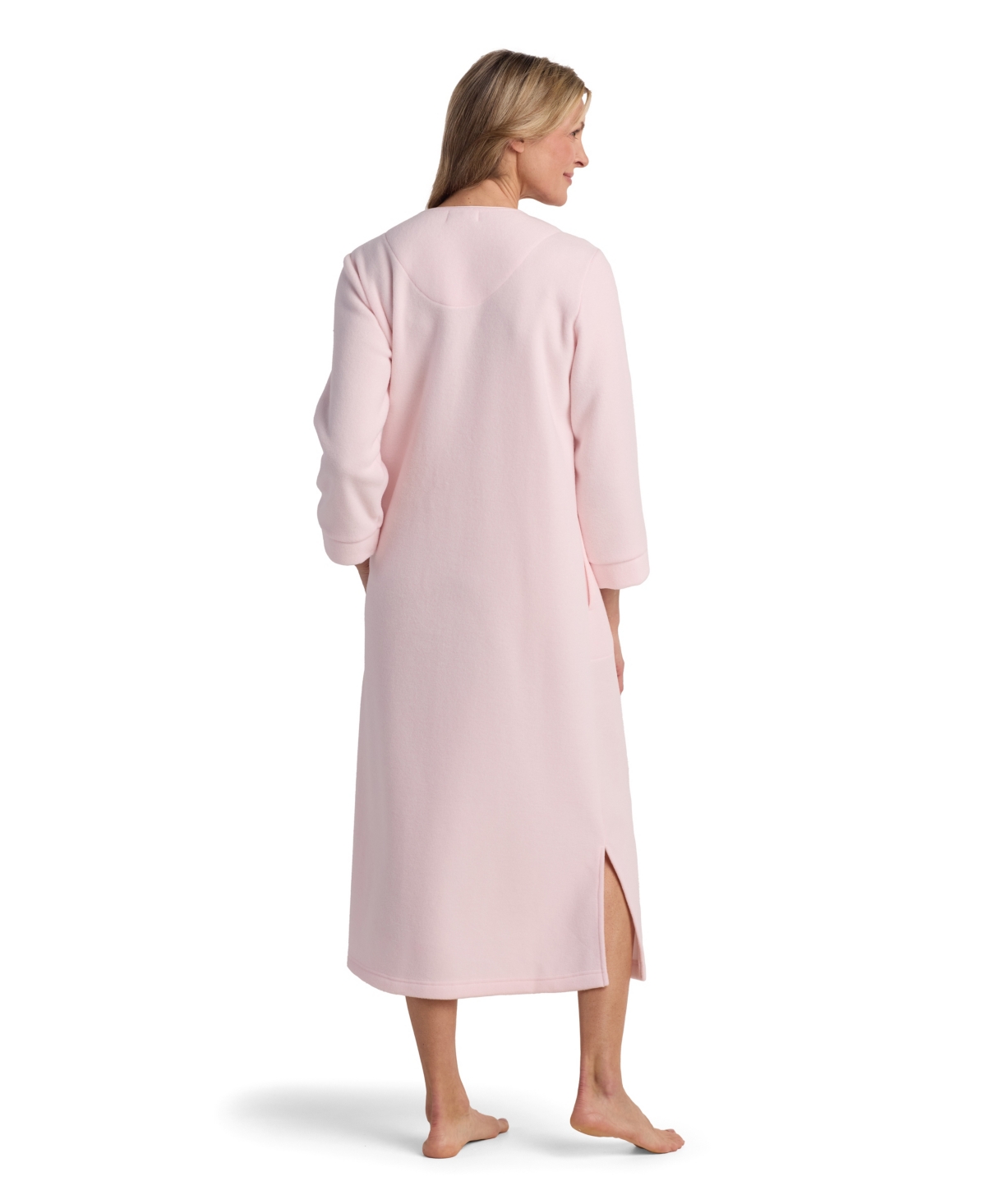 Miss Elaine Women's Long-sleeve Solid Long Zipper Robe In Pink