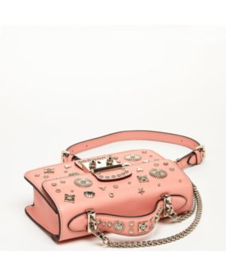 Small Leather Crossbody Bag Studded Purse Top Handle Structured Handbag