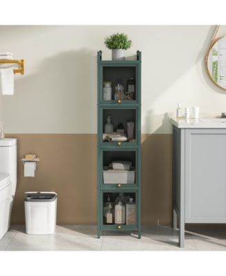 Modern Four-Tier Glass Door Cabinet with Five-Tier Storage for Living Room, Dining, Entryway, or Bathroom