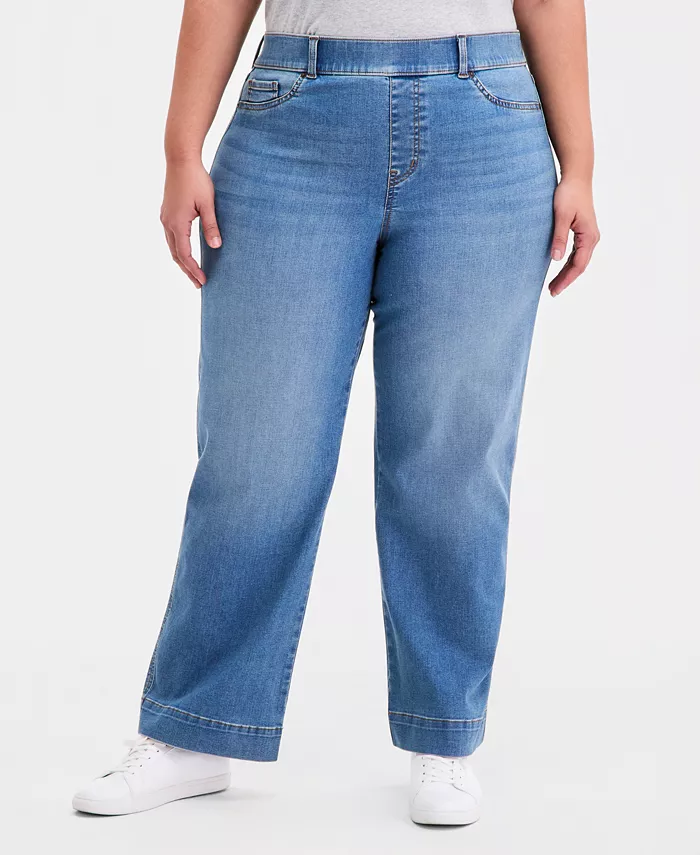 Plus Size Pull-On Shaping High-Rise Wide-Leg Jeans, Macy's Exclusive - thumbnail 3